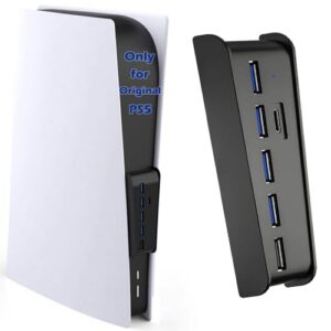 6 Port USB Hub for PS5, High-Speed Expansion Hub Charger Splitter Adapter with 4 USB + 1 USB Charging + 1 Type C Port, Compatible with PlayStation 5 Console Front Jacks