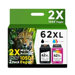 62XL Ink Cartridges Black and Color Replacement for HP 62 XL Hp62XL Cartridge for Envy 5660 7640 7645 5540 5549 OfficeJet 5745 5740 5741 8040 (2 Pack)