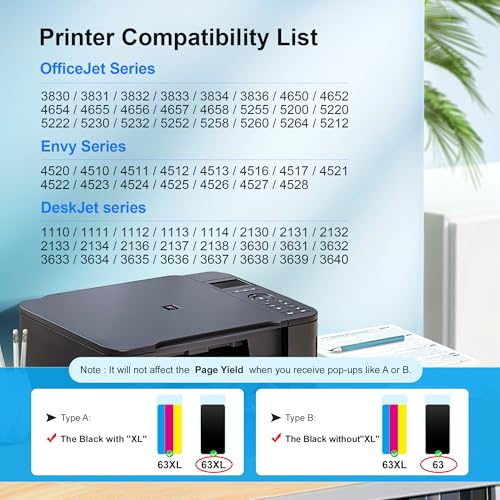 63XL Black Ink Cartridge High-Yield for HP Ink 63 Replacement for HP 63 Black Ink Cartridge Works for HP OfficeJet 3830 4650 5255 5258 5200 Envy 4520 4512 4510 DeskJet 1112 2130 3630 F6U64AN (2 Pack) - Image 3
