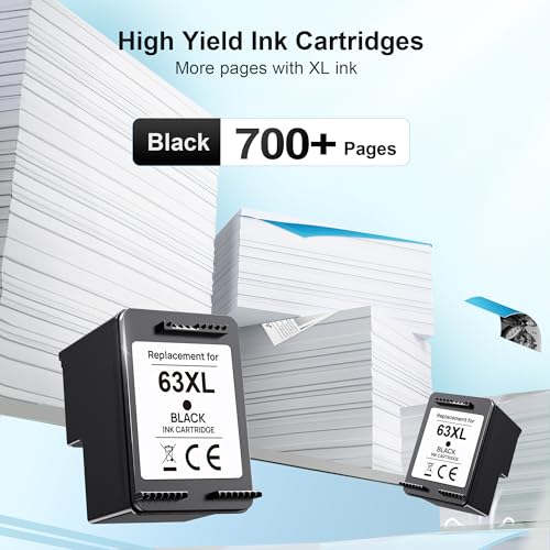 63XL Black Ink Cartridge High-Yield for HP Ink 63 Replacement for HP 63 Black Ink Cartridge Works for HP OfficeJet 3830 4650 5255 5258 5200 Envy 4520 4512 4510 DeskJet 1112 2130 3630 F6U64AN (2 Pack) - Image 4
