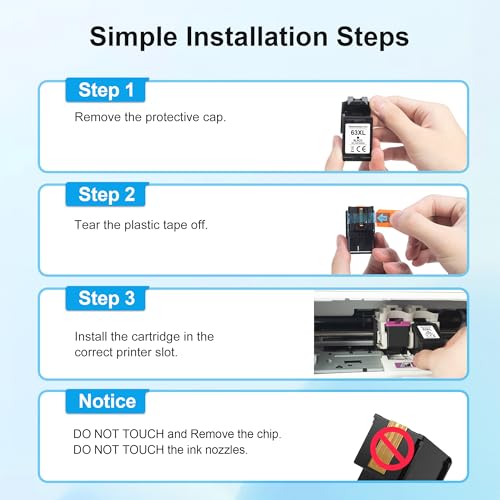 63XL Black Ink Cartridge High-Yield for HP Ink 63 Replacement for HP 63 Black Ink Cartridge Works for HP OfficeJet 3830 4650 5255 5258 5200 Envy 4520 4512 4510 DeskJet 1112 2130 3630 F6U64AN (2 Pack) - Image 8