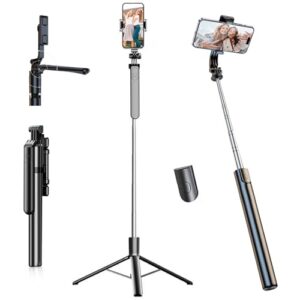67” Phone Tripod & Selfie Stick, Tripod for iPhone with Remote, 360° Rotation Phone Holder, Compatible with iPhone Android for Vlog/Live Stream/Video Recording
