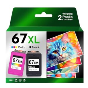 67XL 67 Ink Cartridges Black/Color Combo Pack Replacement for HP Ink 67 XL Work for DeskJet 2755e 2855e 4155e 2700 2800e 4255e 2855e 4100e Envy 6055e 6000 6555e 6455e (Black, Tri-Color)