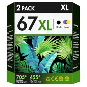 67XL Ink Cartridges Black/Color Combo Pack for HP 67XL 67 XL for Deskjet 2723e 2724 2725 2732 2742e 2752e 2755 4130e 4155e 4158e Envy 6032e 6034e 6050e 6432e 6452e 6455e (2 Pack)