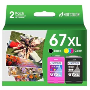 67XL Printer Ink Replacement for HP 67 Ink Cartridges Black/Color Combo Pack XL for HP Ink 67 for Envy 6055e 6000 Deskjet 2755e 4155e deskjet Plus 4155 4158 Envy Pro 6455 6452 (1+1, 2PK)