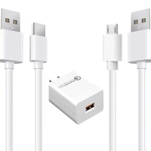 6Ft Micro & USB C USB Cable Wire & AC Block Wall Adapter Fast Charger for Amazon Kindle, Paperwhite, Oasis, Kids, Fire HD & Scribe (3 -in-1 Set for All Kindle Models)