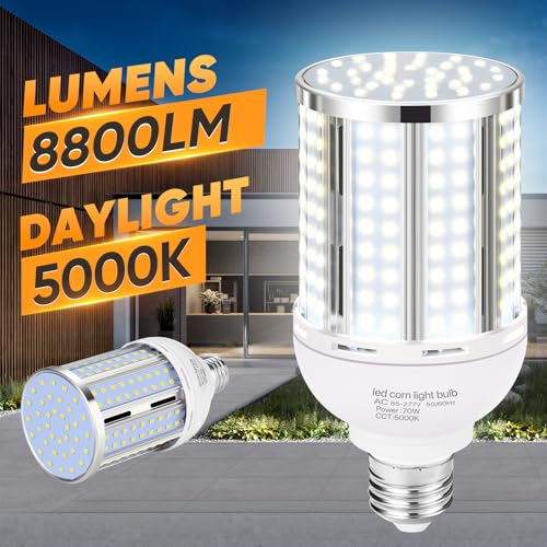 70W LED Corn Light Bulb(2 Pack),(700 Watt Equivalent) Fanless E26/E39 Medium/Large Mogul Base LED Cob Lamp 5000K Daylight 8,800LM for Outdoor Indoor Garage Warehouse Factory Workshop Street Backyard - Image 3