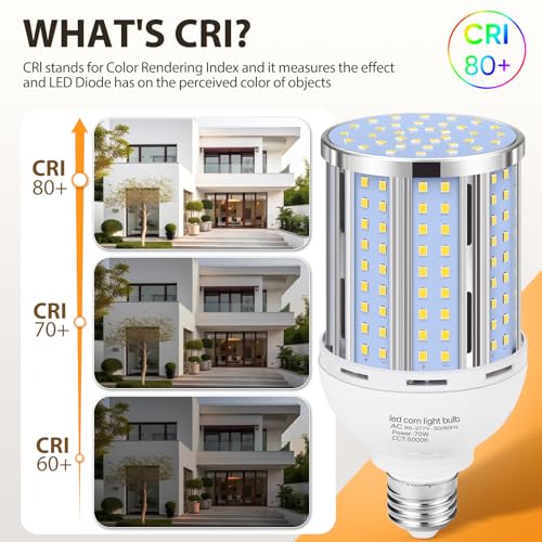 70W LED Corn Light Bulb(2 Pack),(700 Watt Equivalent) Fanless E26/E39 Medium/Large Mogul Base LED Cob Lamp 5000K Daylight 8,800LM for Outdoor Indoor Garage Warehouse Factory Workshop Street Backyard - Image 5