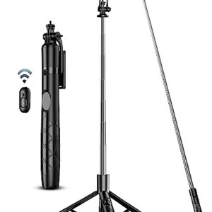 71″ Phone Tripod & Selfie Stick, All in One Extendable Cell Phone Tripod with Wireless Remote, Tripods Stand for iPhone & Travel Selfie Stick 360° Rotation Compatible with iPhone Android, Camera