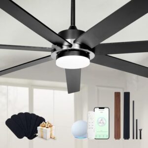 72″ Black Smart Ceiling Fan with Light and Remote via WIFI Alexa APP Control,6 Speed Quiet DC Motor,Dimmable,7 Wood Blades Indoor Outdoor Ceiling Fans for Patios or Bedroom
