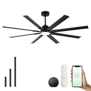 72 Inch Ceiling Fan with Light,Industrial Ceiling Fan with 8 Black Aluminium Blades,Smart Fan Works with Alexa,Garage Outdoor/Indoor Fan for Patio and Living Room
