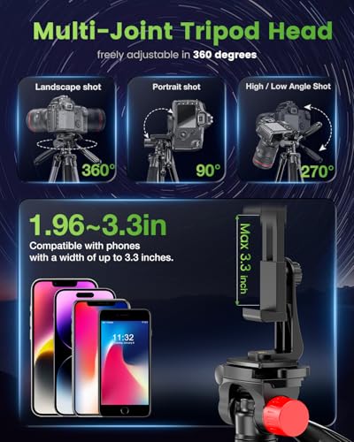 74"-Camera-Tripod, Porfessional Aluminum Heavy Duty Tripod Stand for Mirrorless Camera/DSLR/Cell Phone/Camcorder, with Holder and Travel Bag - Image 6