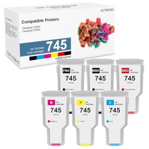 745XL Ink Cartridge Replacement for HP 745 Ink Cartridge Set of Designjet Z2600 Z5600 Printer (PBK/MBK/C/M/Y/RED 6-Pack)