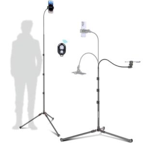 87″ Phone Tripod, Overhead Flexible Tall Tripod Stand with Remote, Selfie Stick, Compatible with iPhone, 15.7″ Gooseneck/Adjustable 360 Head, Gopro/Ring Light/Webcam/Video Recording/Vlogging