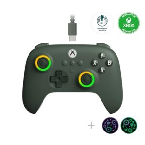 8Bitdo Ultimate C Hall Effect Joysticks/Hall Trigger Wired Controller with RGB Lighting Fire Ring, 3.5mm Audio Jack for Xbox Series X|S, Xbox One, Windows 10/11 – Officially Licensed (Dark Green)