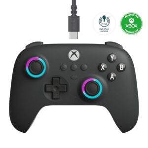 8Bitdo Ultimate C Wired Controller for Xbox with Hall Effect Joysticks and Triggers, RGB Lighting Fire Ring, Compatible with Xbox Series X|S, Xbox One, Windows 10/11 – Officially Licensed (Dark Gray)