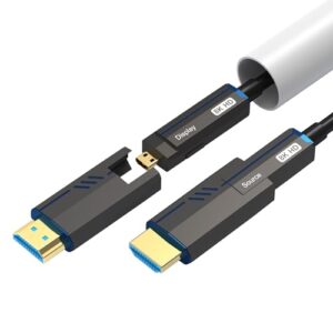 8K Detachable HDMI Fiber Optic Cable 66Feet/20m, Long HDMI 2.1 Cable in Wall, with Dual Micro HDMI and Standard HDMI Connectors, Compatible for PC, TV, playstation4, PS5, Xbox Series X, RTX4090/4080