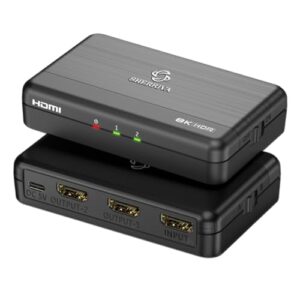 8K HDMI Splitter 1×2 – 1 in 2 Out, 8K@60Hz, 4K@240Hz (DSC), HDCP 2.3, 48Gbps, EDID, Auto Downscaling, Duplicate/Mirror Screens, Compatible with Dual Monitors, TV, PS5, Amplifier