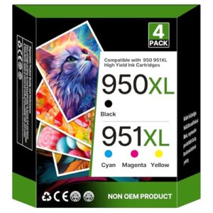 950XL 951XL Ink Cartridges Combo Pack Compatible for HP 950 951 Ink Cartridges Combo Pack for HP OfficeJet Pro 8600 8610 8630 8620 8615 8625 8100 276DW 251DW Printer(4 Pack Black Cyan Magenta Yellow)