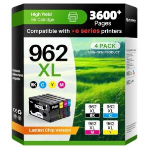 962XL Ink Cartridge Combo Pack Compatible for 962 Ink Cartridges Work with Officejet Pro 9015e 9015 9010 9018e 9025e 9012e 9018 9025 9020 9012 Printers 4 Pack (Black Cyan Magenta Yellow)