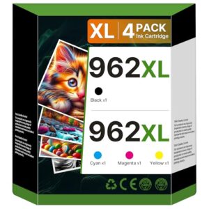 962XL Ink Cartridges Combo Pack Replacement for HP 962 962 XL Black and 962 Color Combo Pack for HP OfficeJet Pro 9010 9012 9015 9018 9020 9025 (1BK/1C/1M/1Y, 4 Pack)