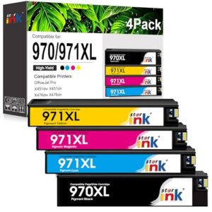970XL 971XL Ink Cartridges High Yield Replacement for HP 970XL 971XL 970 971 Compatible with Officejet Pro X476dw X576dw X451dw X551dw X451dn X476dn Printer,4 Pack (Black, Cyan, Magenta, Yellow)