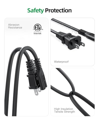 AC Power Cord Cable Fit for Sony PS5 PS4 PS3 Slim PlayStation 5 4 3, Xbox Series X/S, Xbox One X/S, TV, Printer Universal 2 Prong Supply Replacement - (ETL Listed Cable) - Image 6