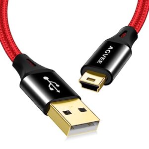 AGVEE 2 Pack 6.6ft Mini USB Cable, Braided Durable USB-A to Mini-B Charger Charging Cord for TI-84, Garmin GPS, Go-Pro Hero 4 3 2 HD, PS3 Controller, Canon Camera, Blue Yeti Microphone, Red