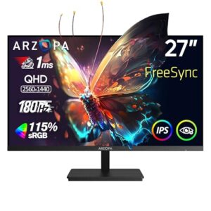 ARZOPA 27″ 180HZ Gaming Monitor -2K QHD 2560×1440 Fast IPS Computer PC Display 115% sRGB Adaptive-Sync 1ms Response, 1x Display Port 1.4, 1x HDMI 2.0, 1x USB C -M1RC
