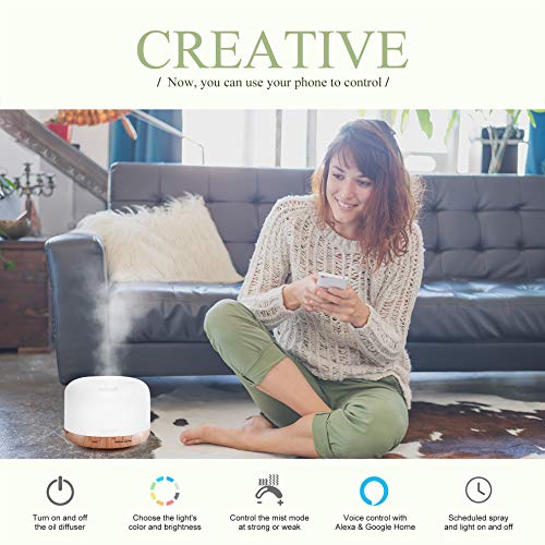 ASAKUKI Smart Wi-Fi Essential Oil Diffuser, App and Voice Control Compatible with Alexa, 500ml Aromatherapy Humidifier for Relaxing Atmosphere in Home Office Bedroom Gold - Image 3