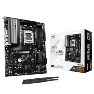 ASRock AMD B850 Pro A WiFi 6E Socket AM5 Ryzen 9000, 8000 and 7000 Series DDR5 up to 8000+ (OC) MHz 256GB ATX Motherboard M.2 SATA3 6.0 Gb/s PCIe 5.0 BIOS Flashback Realtek 2.5G LAN