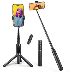 ATUMTEK Selfie Stick Tripod, Extendable 3 in 1 Aluminum Bluetooth Selfie Stick with Wireless Remote and Tripod Stand for iPhone 16/15/14/13/12/11 Pro Max/XS Max/XS/XR/X/8/7, Samsung Smartphones Black