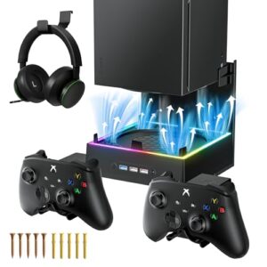 Allnice Wall Mount Cooling Stand for Xbox Series X Accessories, Xbox Series X Wall Mount Vertical Cooling Fan with RGB Light, 3 USB Ports, Adjustable Fans Speed, Controlle and Headset Holder