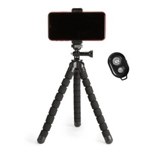 Amazon Basics Portable and Flexible Tripod with Wireless Remote and Smartphone Clamp, 10-inch long, Black