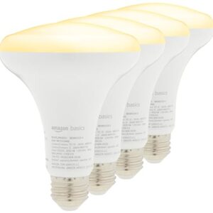 Amazon Basics Smart BR30 LED Light Bulb, Dimmable Soft White (2700K), 9W (60W Equivalent), 800LM, Works with Alexa Only, 2.4 GHz Wi-Fi, No Hub Required, 4 Pack