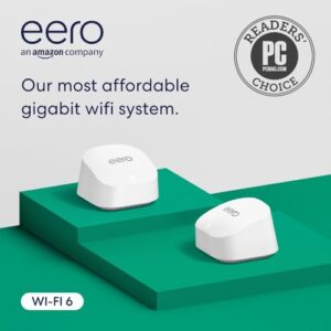 Amazon eero 6+ mesh wifi system – Supports internet plans up to a Gigabit, Coverage up to 3,000 sq. ft., Connect 75+ devices, 2-pack