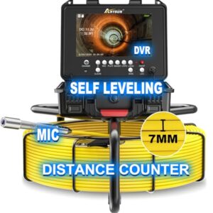 Anysun Self Leveling Sewer Inspection Camera with Distance Counter, 7MM Thicker Cable, 100Ft with 9” 1080P Screen & DVR, IP68 Waterproof Drain Pipe Camera Borescope with Light, 32GB Card