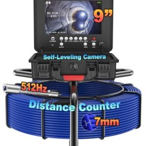 Anysun Sewer Camera Self-Leveling, 512Hz Transmitter, Distance Counter, 7MM Diameter Cable, Microphone/DVR, 300FT/91.5M Pipe Inspection Camera, 9” HD 1080P IPS Screen Plumbing Camera IP68-32GB