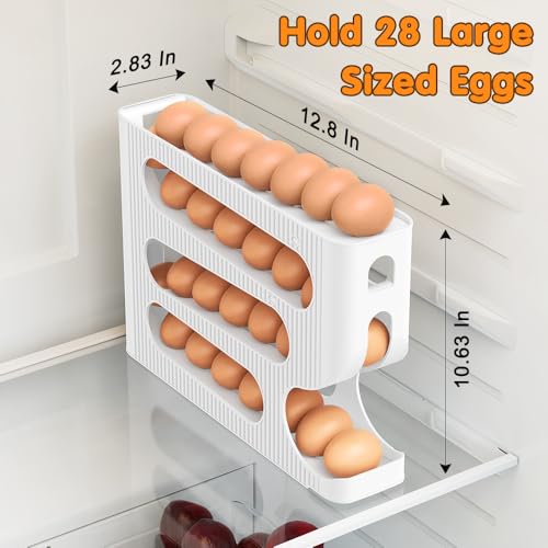 Automatic Rolling Down Egg Holder, 1 Pack Egg Organizer Storage for Refrigerator, Space Saving Container, Dispenser for Fridge - Only for "LARGE" Sized Eggs (Egg Roller Hold 28 Count) - Image 3