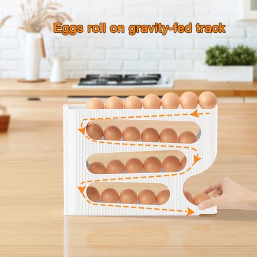 Automatic Rolling Down Egg Holder, 1 Pack Egg Organizer Storage for Refrigerator, Space Saving Container, Dispenser for Fridge - Only for "LARGE" Sized Eggs (Egg Roller Hold 28 Count) - Image 4