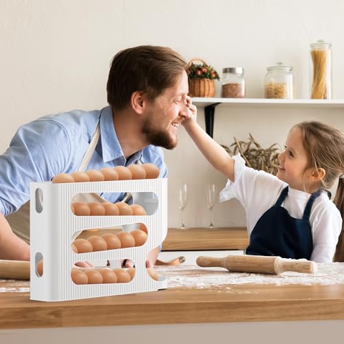 Automatic Rolling Down Egg Holder, 1 Pack Egg Organizer Storage for Refrigerator, Space Saving Container, Dispenser for Fridge - Only for "LARGE" Sized Eggs (Egg Roller Hold 28 Count) - Image 7