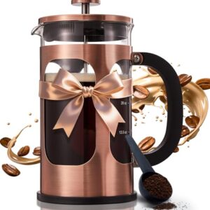 BAYKA 34oz 1 Liter French Press Coffee Maker,Mothers Day Gifts for Mom,Coffee Lover Gift,Heat Resistant Thickened Borosilicate Glass Stainless Steel Brewer,Cold Brew Cafetera Teapot for Kitchen,Copper