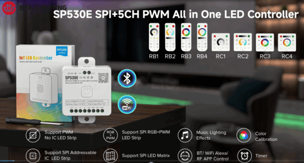 BTF-LIGHTING SP530E WiFi Alexa Bluetooth LED Controller Support PWM Monochrome CCT RGB RGBW RGBCCT or SPI TTL IC Chip LED Strip/Matrix WS2811 WS2812B WS2813 WS2814 WS2815 SK6812 etc DC5V DC12V DC24V - Image 8