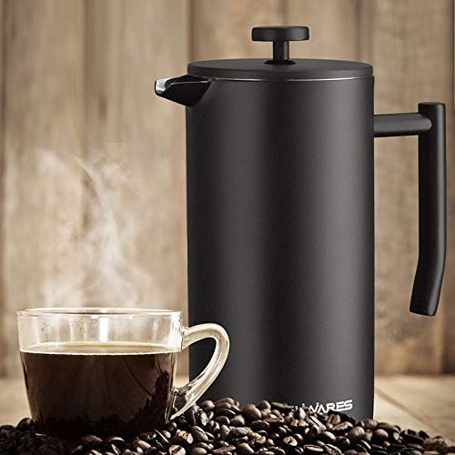 Belwares French Press Coffee Maker 50 OZ - Large Insulated Stainless Steel 304 Coffee Press with Double Wall & 4-Level Filtration System (Black - 1.5L) - Image 3