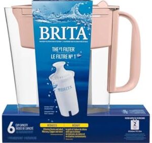 Brita Metro Water Filter Pitcher 6-Cup Capacity, BPA-Free, Replaces 1,800 Plastic Water Bottles a Year, Lasts Two Months, Includes 1 Filter, Small – Pink