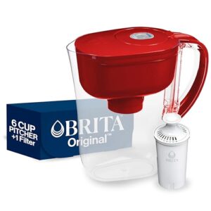 Brita Water Filter Pitcher for Tap and Drinking Water with 1 Standard Filter, Lasts 2 Months, 6-Cup Capacity, BPA Free, Red