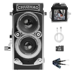CHUZHAO Vintage Mini Digital Camera, Retro-Style Point and Shoot, 1080P Video & Photo Autofocus, Portable Compact Pocket Camera with 16GB Card for Beginners Teens Adults Black