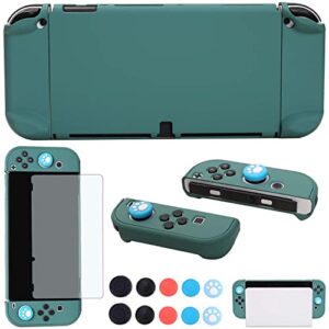 COMCOOL Dockable Case for Nintendo Switch Oled – [9 FT Military Grade Drop Protection] [with Tempered Glass Screen Protector Thumb Grips] Cute Protective Cover for Nintendo Switch Oled – MidGreen
