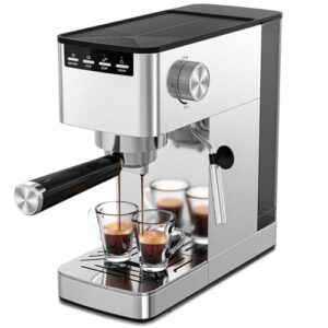 COWSAR 9 Bar Espresso Machine with Steam Frother – Compact Stainless Steel Coffee Machine for Latte and Cappuccino, Customizable Brewing Time Modes, Removable Water Tank