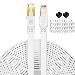 Cat 8 Ethernet Cable 50 ft High Speed Flat Internet Network RJ45 Cable Shielded 2000Mhz 40Gbps LAN Patch Cables Cords for Gaming, Xbox, PS5, PS4, PC, Router, Outdoor – Compatible for Cat7/Cat6a/Cat5e